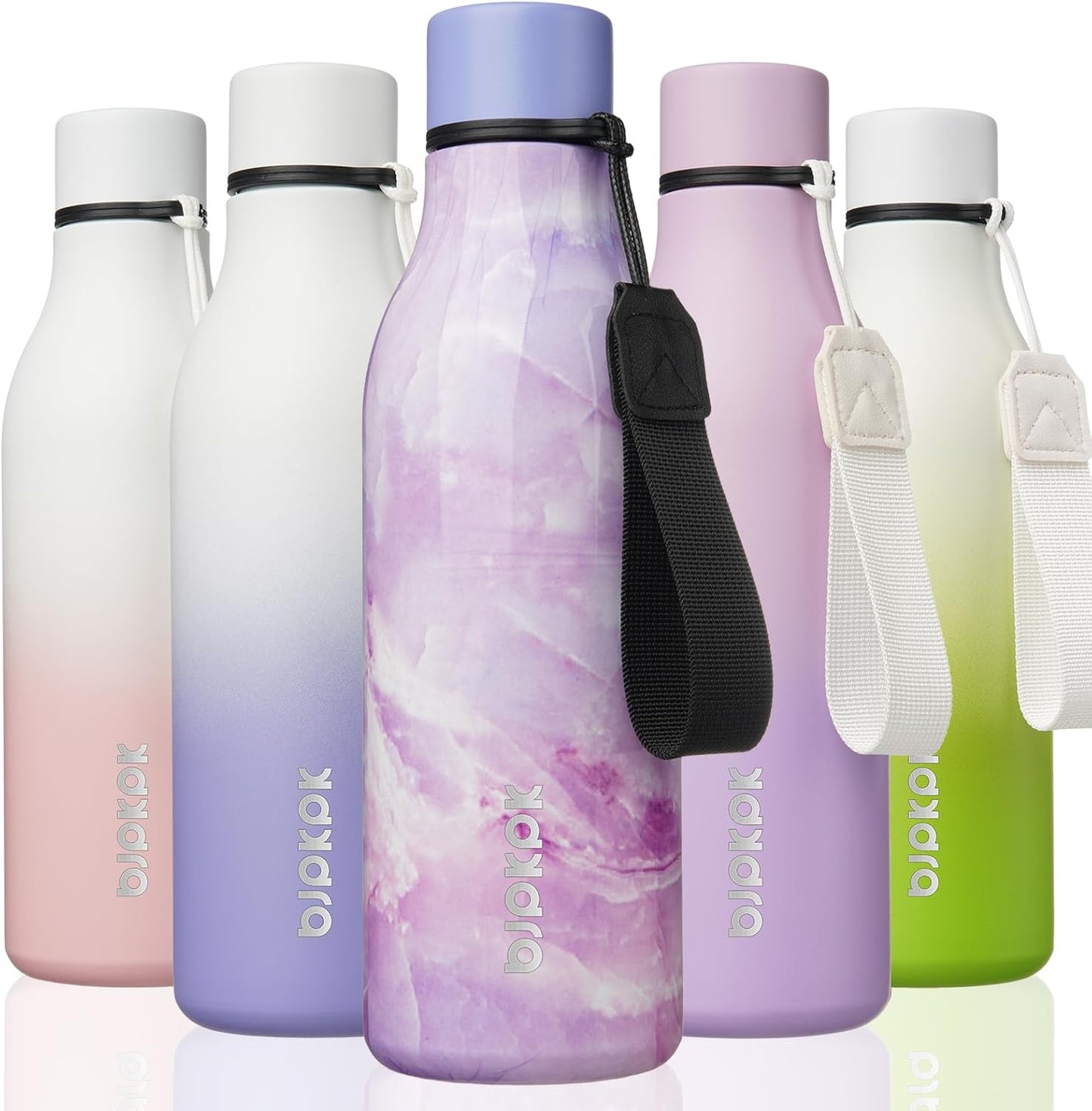 18oz Insulated Water Bottle, Stainless Steel Bottle with Carry Strap | Keep Cold & Hot Vacuum Insulation, Leak-Proof BPA-Free Design, Slim Bottle Fits Most Cup Holders for Gym, Office & Travel - Colors B
