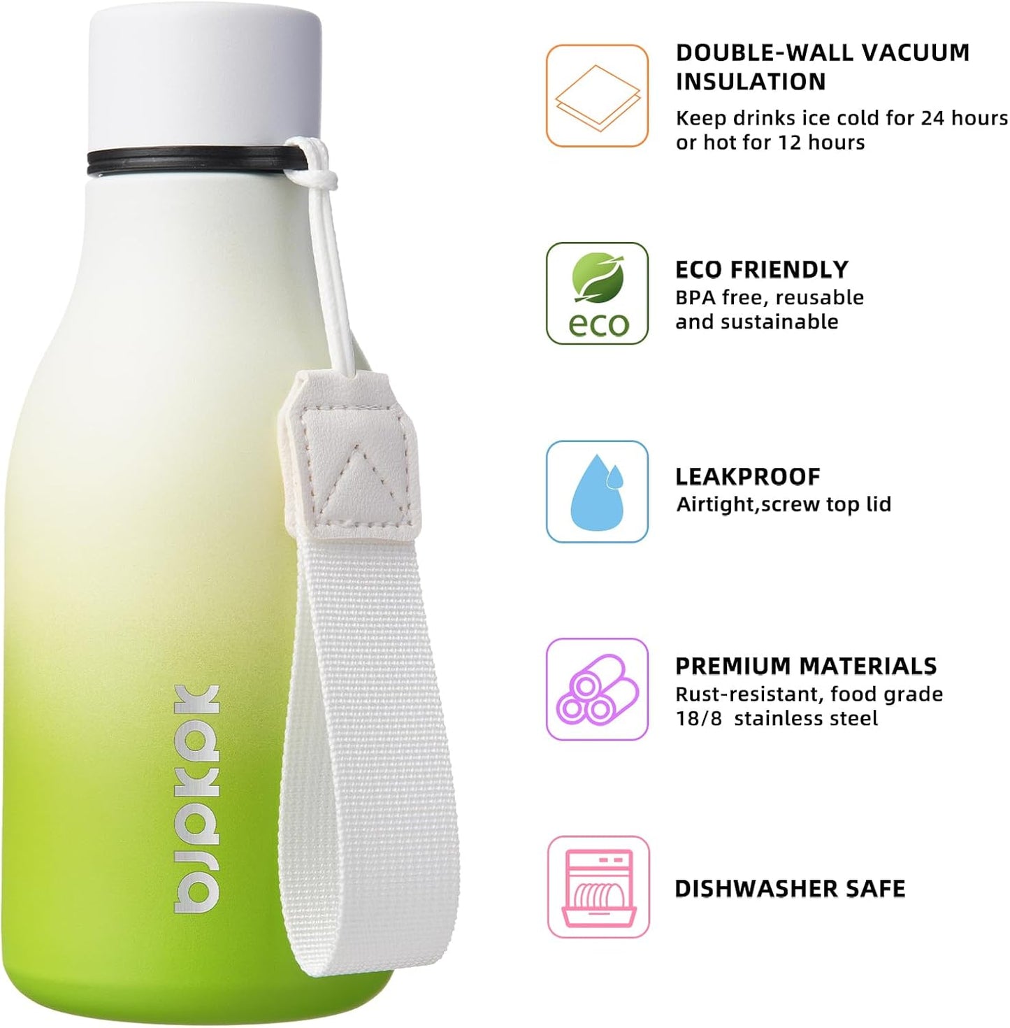18oz Insulated Water Bottle, Stainless Steel Bottle with Carry Strap | Keep Cold & Hot Vacuum Insulation, Leak-Proof BPA-Free Design, Slim Bottle Fits Most Cup Holders for Gym, Office & Travel - Colors B