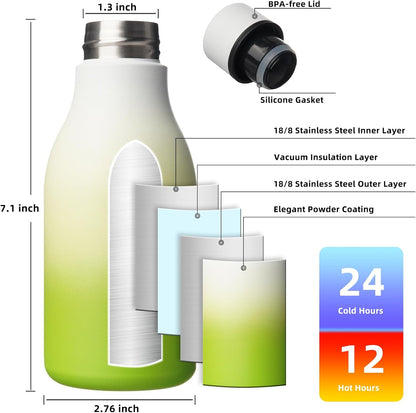 18oz Insulated Water Bottle, Stainless Steel Bottle with Carry Strap | Keep Cold & Hot Vacuum Insulation, Leak-Proof BPA-Free Design, Slim Bottle Fits Most Cup Holders for Gym, Office & Travel - Colors B