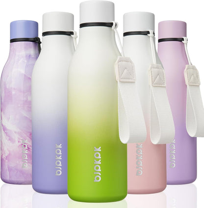 18oz Insulated Water Bottle, Stainless Steel Bottle with Carry Strap | Keep Cold & Hot Vacuum Insulation, Leak-Proof BPA-Free Design, Slim Bottle Fits Most Cup Holders for Gym, Office & Travel - Colors B