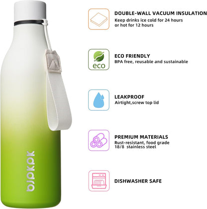 18oz Insulated Water Bottle, Stainless Steel Bottle with Carry Strap | Keep Cold & Hot Vacuum Insulation, Leak-Proof BPA-Free Design, Slim Bottle Fits Most Cup Holders for Gym, Office & Travel - Colors B