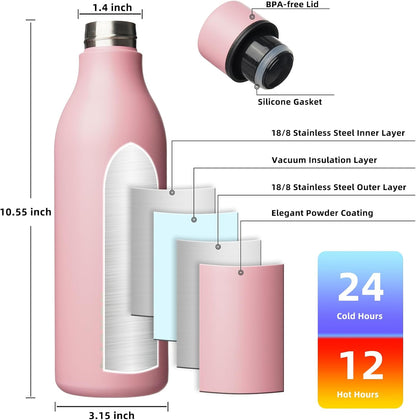 18oz Insulated Water Bottle, Stainless Steel Bottle with Carry Strap | Keep Cold & Hot Vacuum Insulation, Leak-Proof BPA-Free Design, Slim Bottle Fits Most Cup Holders for Gym, Office & Travel - Colors B