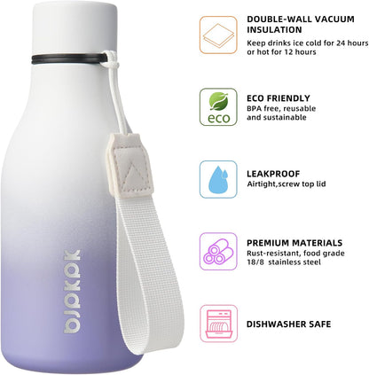 18oz Insulated Water Bottle, Stainless Steel Bottle with Carry Strap | Keep Cold & Hot Vacuum Insulation, Leak-Proof BPA-Free Design, Slim Bottle Fits Most Cup Holders for Gym, Office & Travel - Colors B