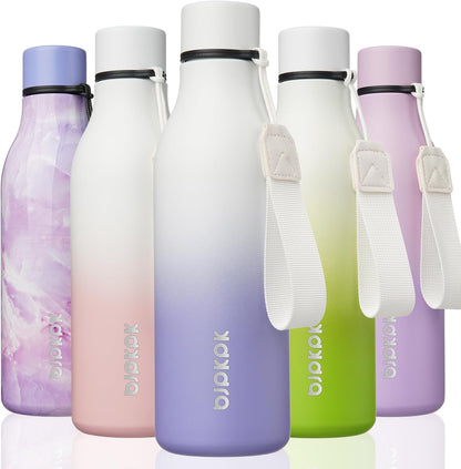 18oz Insulated Water Bottle, Stainless Steel Bottle with Carry Strap | Keep Cold & Hot Vacuum Insulation, Leak-Proof BPA-Free Design, Slim Bottle Fits Most Cup Holders for Gym, Office & Travel - Colors B