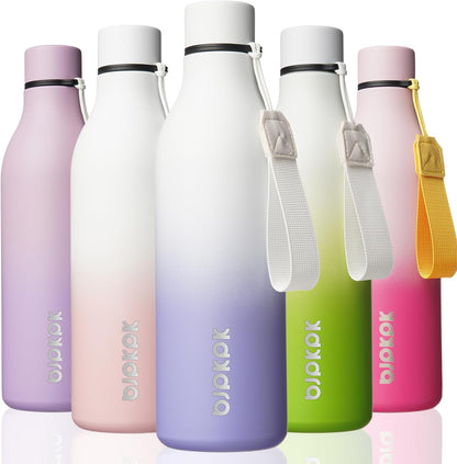 18oz Insulated Water Bottle, Stainless Steel Bottle with Carry Strap | Keep Cold & Hot Vacuum Insulation, Leak-Proof BPA-Free Design, Slim Bottle Fits Most Cup Holders for Gym, Office & Travel - Colors B