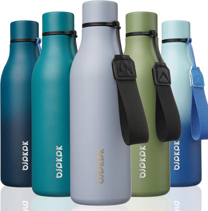 18oz Insulated Water Bottle, Stainless Steel Bottle with Carry Strap | Keep Cold & Hot Vacuum Insulation, Leak-Proof BPA-Free Design, Slim Bottle Fits Most Cup Holders for Gym, Office & Travel - Colors B