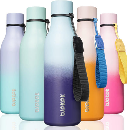 18oz Insulated Water Bottle, Stainless Steel Bottle with Carry Strap | Keep Cold & Hot Vacuum Insulation, Leak-Proof BPA-Free Design, Slim Bottle Fits Most Cup Holders for Gym, Office & Travel - Colors B