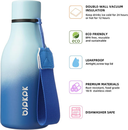 18oz Insulated Water Bottle, Stainless Steel Bottle with Carry Strap | Keep Cold & Hot Vacuum Insulation, Leak-Proof BPA-Free Design, Slim Bottle Fits Most Cup Holders for Gym, Office & Travel - Colors B
