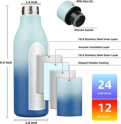 18oz Insulated Water Bottle, Stainless Steel Bottle with Carry Strap | Keep Cold & Hot Vacuum Insulation, Leak-Proof BPA-Free Design, Slim Bottle Fits Most Cup Holders for Gym, Office & Travel - Colors B