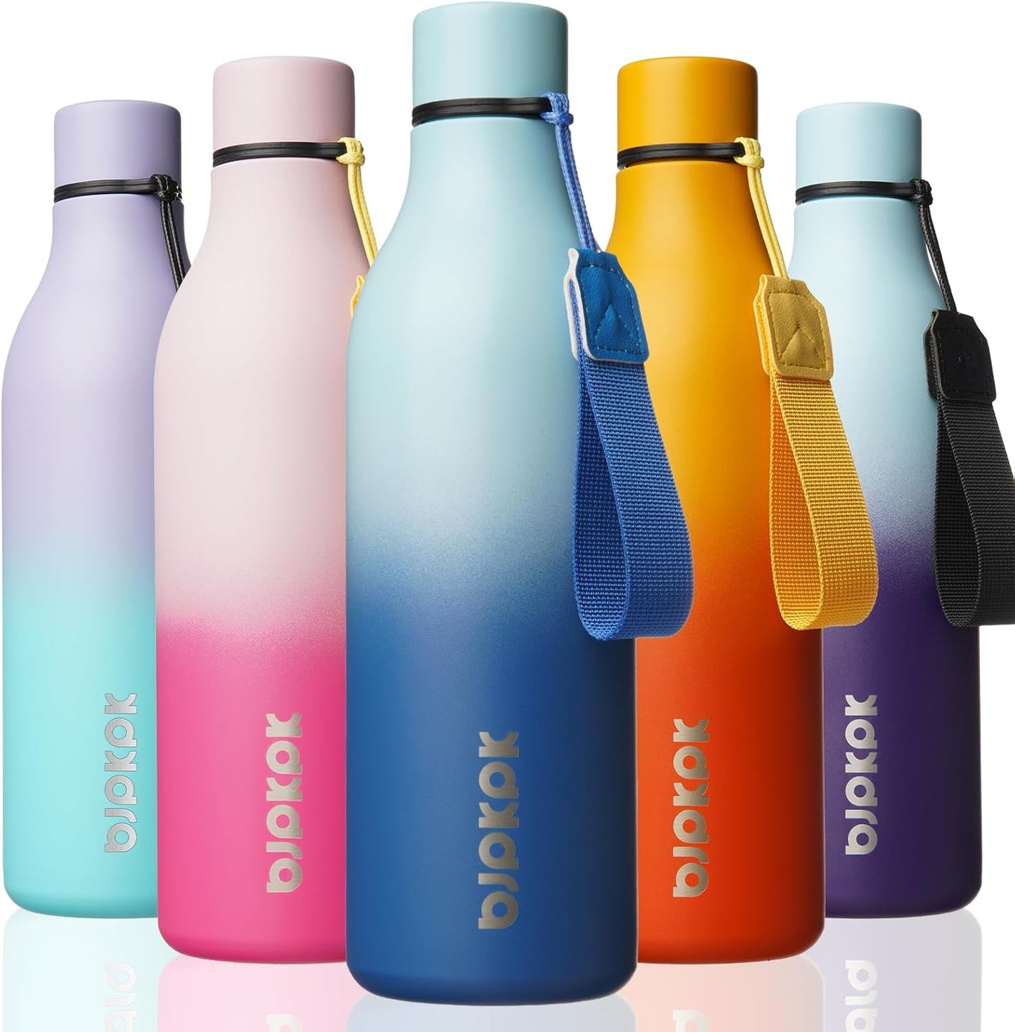 18oz Insulated Water Bottle, Stainless Steel Bottle with Carry Strap | Keep Cold & Hot Vacuum Insulation, Leak-Proof BPA-Free Design, Slim Bottle Fits Most Cup Holders for Gym, Office & Travel - Colors B