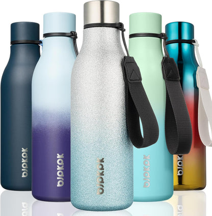 18oz Insulated Water Bottle, Stainless Steel Bottle with Carry Strap | Keep Cold & Hot Vacuum Insulation, Leak-Proof BPA-Free Design, Slim Bottle Fits Most Cup Holders for Gym, Office & Travel - Colors B