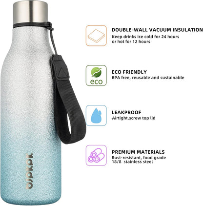 18oz Insulated Water Bottle, Stainless Steel Bottle with Carry Strap | Keep Cold & Hot Vacuum Insulation, Leak-Proof BPA-Free Design, Slim Bottle Fits Most Cup Holders for Gym, Office & Travel - Colors B