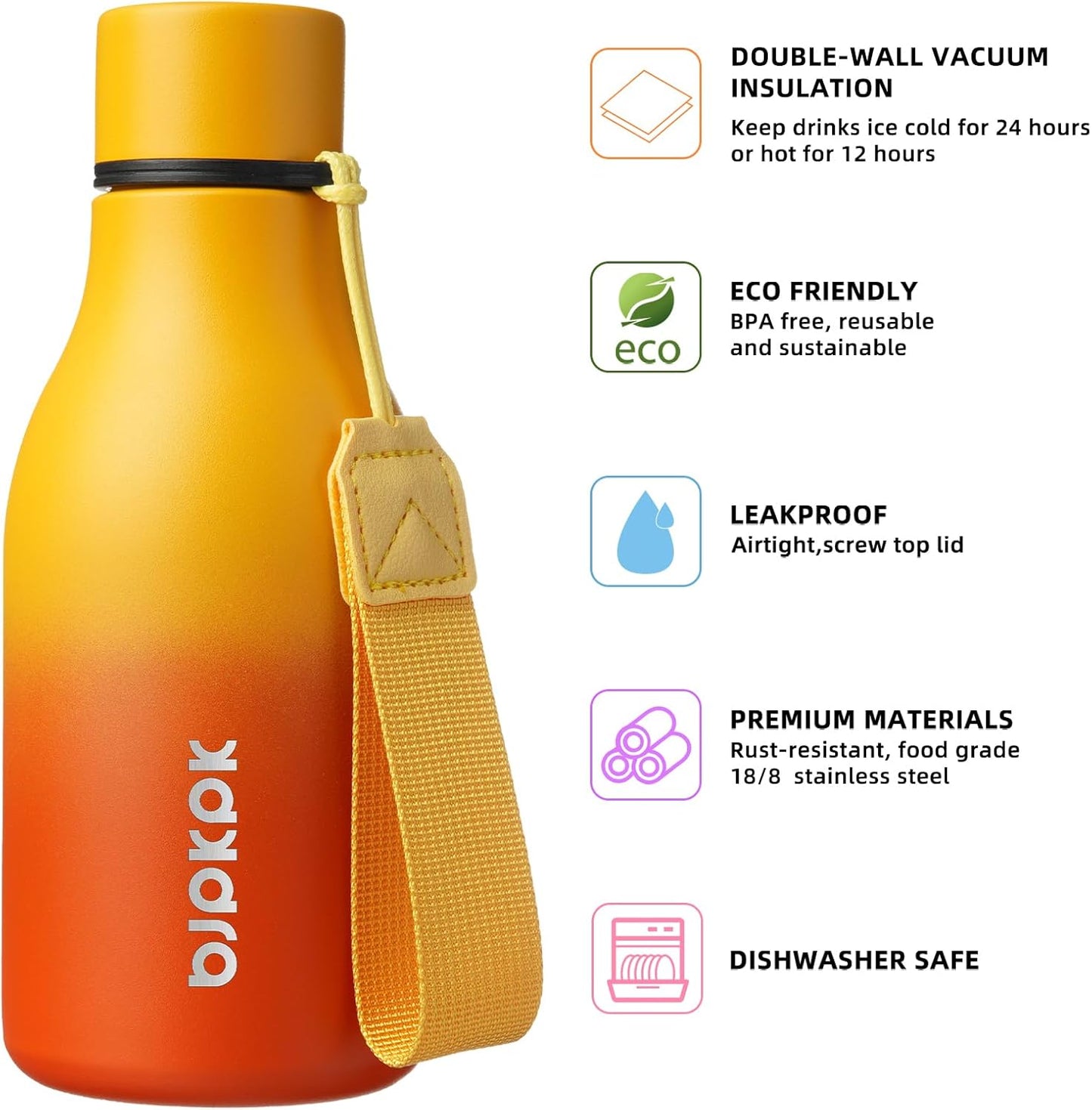 18oz Insulated Water Bottle, Stainless Steel Bottle with Carry Strap | Keep Cold & Hot Vacuum Insulation, Leak-Proof BPA-Free Design, Slim Bottle Fits Most Cup Holders for Gym, Office & Travel - Colors B
