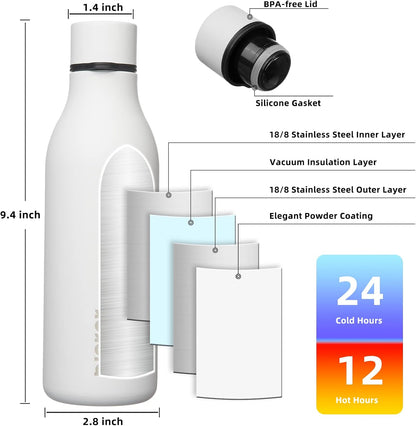 18oz Insulated Water Bottle, Stainless Steel Bottle with Carry Strap | Keep Cold & Hot Vacuum Insulation, Leak-Proof BPA-Free Design, Slim Bottle Fits Most Cup Holders for Gym, Office & Travel - Colors B