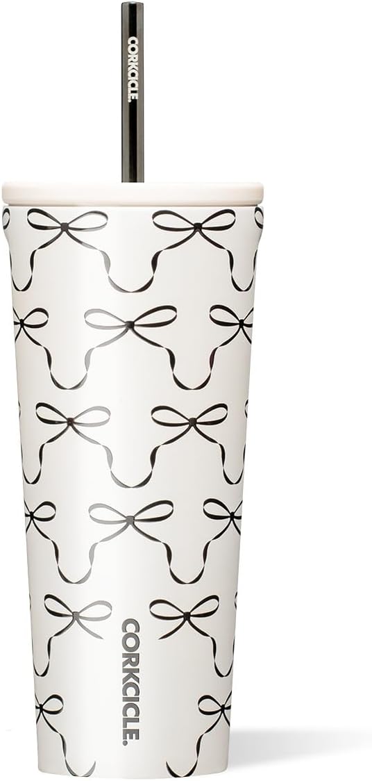 Cold Cup Insulated Tumbler - Stainless Steel Tumbler with Lid and Straw, Triple Insulated for Hot and Cold Drinks, Cupholder Friendly, BPA-Free - 24oz - Black Bows