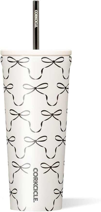Cold Cup Insulated Tumbler - Stainless Steel Tumbler with Lid and Straw, Triple Insulated for Hot and Cold Drinks, Cupholder Friendly, BPA-Free - 24oz - Black Bows