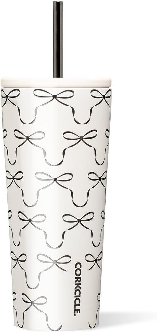 Cold Cup Insulated Tumbler - Stainless Steel Tumbler with Lid and Straw, Triple Insulated for Hot and Cold Drinks, Cupholder Friendly, BPA-Free - 24oz - Black Bows