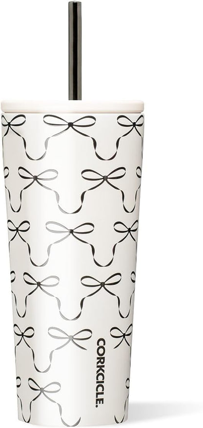 Cold Cup Insulated Tumbler - Stainless Steel Tumbler with Lid and Straw, Triple Insulated for Hot and Cold Drinks, Cupholder Friendly, BPA-Free - 24oz - Black Bows