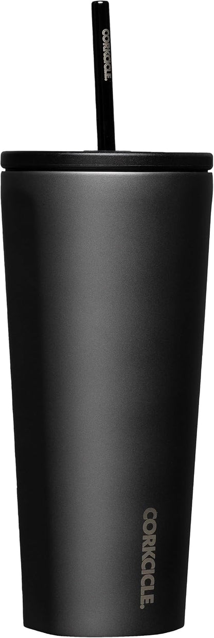 Cold Cup Insulated Tumbler - Stainless Steel Tumbler with Lid and Straw, Triple Insulated for Hot and Cold Drinks, Cupholder Friendly, BPA-Free - 24oz - Black Bows