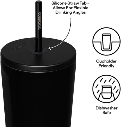 Cold Cup Insulated Tumbler - Stainless Steel Tumbler with Lid and Straw, Triple Insulated for Hot and Cold Drinks, Cupholder Friendly, BPA-Free - 24oz - Black Bows