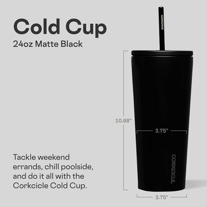 Cold Cup Insulated Tumbler - Stainless Steel Tumbler with Lid and Straw, Triple Insulated for Hot and Cold Drinks, Cupholder Friendly, BPA-Free - 24oz - Black Bows