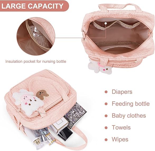 Baby Diaper Bag Tote, Mom Bag Crossbody Diaper Bags Baby Travel Bags for Girl Pañaleras Para Bebe (Pink, Large)