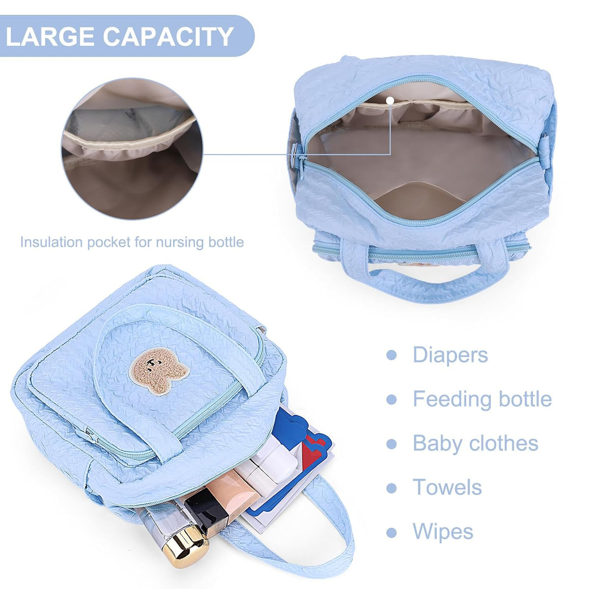Baby Diaper Bag Tote, Mom Bag Crossbody Diaper Bags Baby Travel Bags for Girl Pañaleras Para Bebe (Pink, Large)