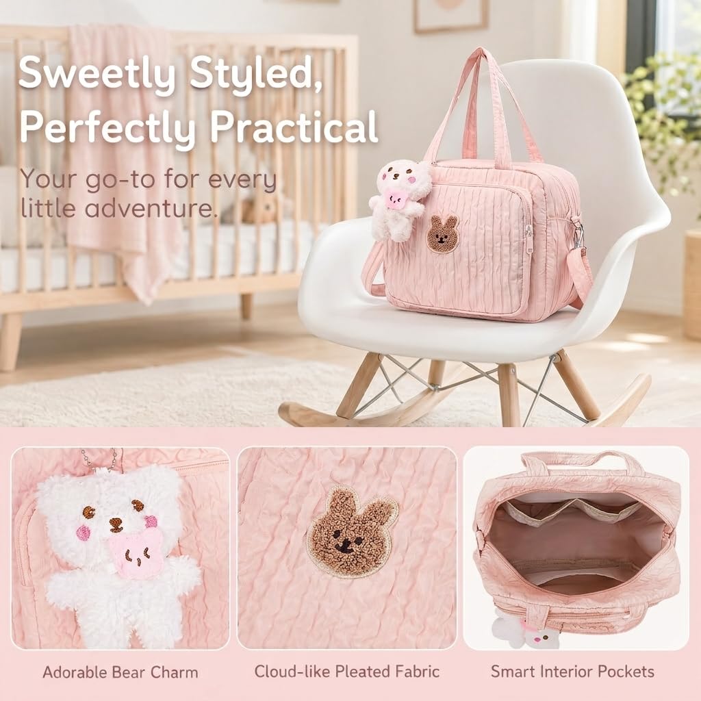 Baby Diaper Bag Tote, Mom Bag Crossbody Diaper Bags Baby Travel Bags for Girl Pañaleras Para Bebe (Pink, Large)