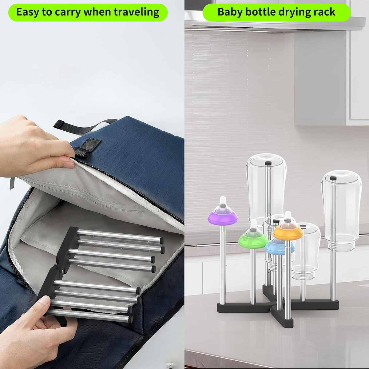Retractable Bottle Drying Rack, Foldable Baby Bottle Drying Rack, Collapsible Draining Rack for Reusable Bag, Cutting Board, Mason Jars, Mugs, Glass, Cup, and Sports Bottle