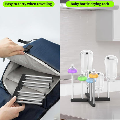 Retractable Bottle Drying Rack, Foldable Baby Bottle Drying Rack, Collapsible Draining Rack for Reusable Bag, Cutting Board, Mason Jars, Mugs, Glass, Cup, and Sports Bottle