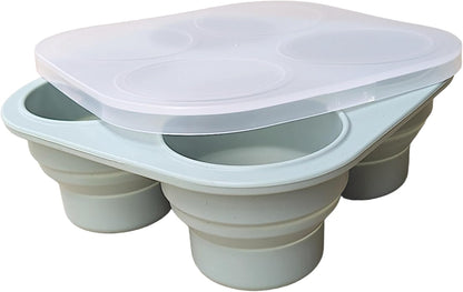 Baby Food Freezer Tray with Lid - Foldable Silicone Portable Storage for Homemade Baby Food, Fruit & Veggie Purees, 4 Compartments, BPA-Free, Space-Saving & Easy to Clean
