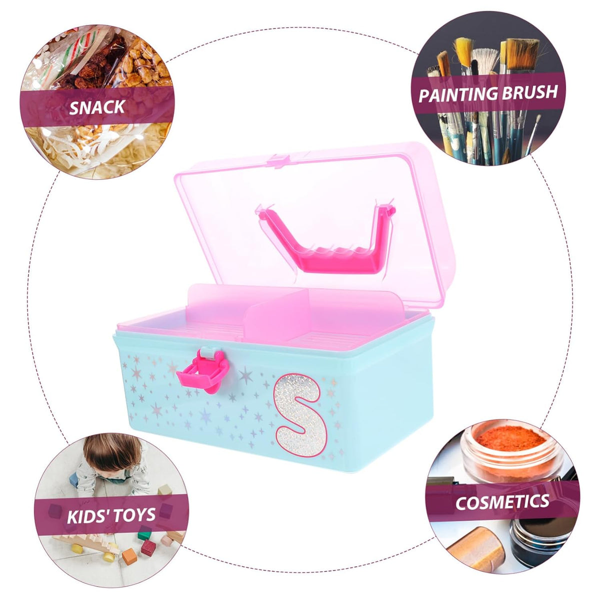 Cartoon Toys Organizer Storage Case with Lid and Handle for Kids