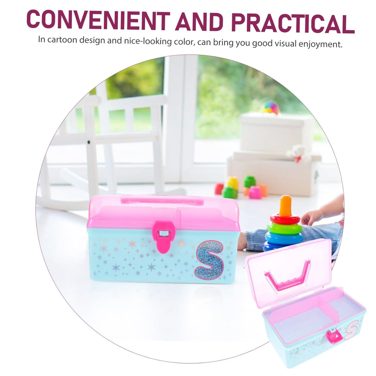 Cartoon Toys Organizer Storage Case with Lid and Handle for Kids