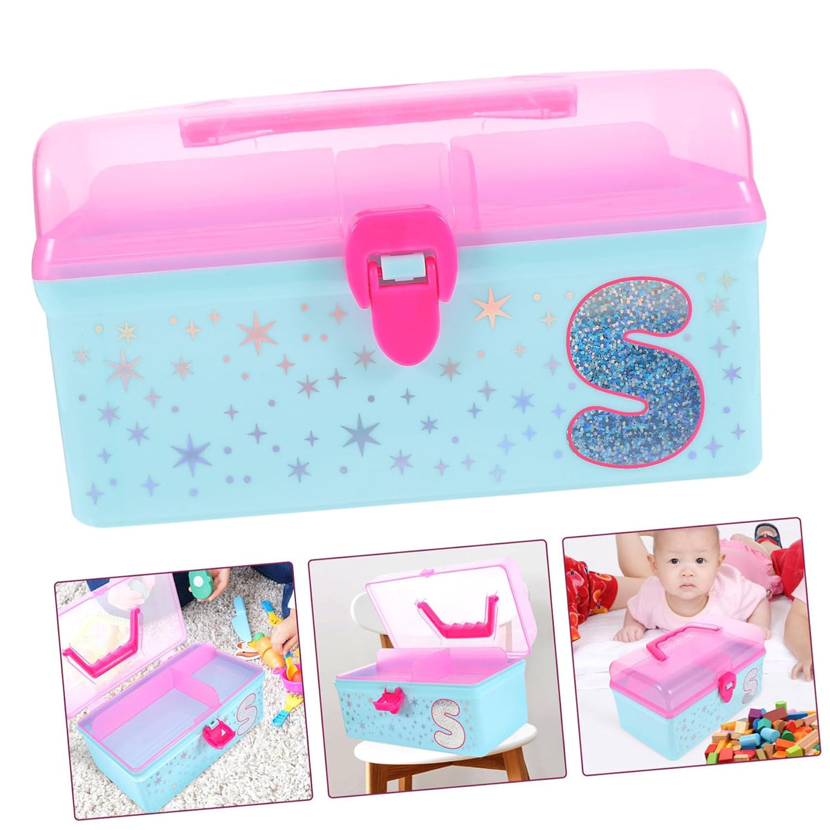 Cartoon Toys Organizer Storage Case with Lid and Handle for Kids