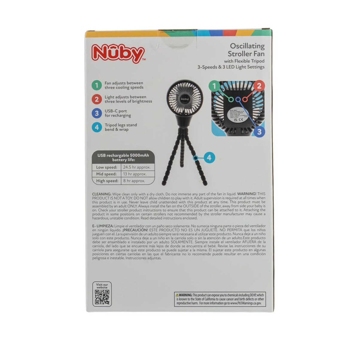 Nuby Oscillating Flexible Tripod 3-Speed Stroller Fan