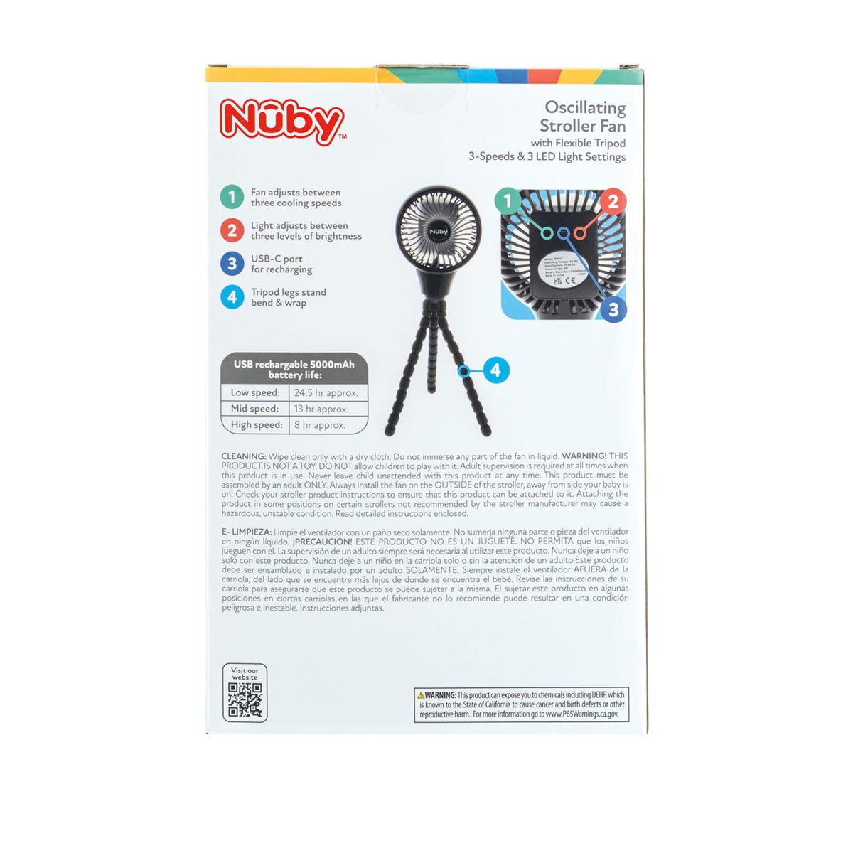 Nuby Oscillating Flexible Tripod 3-Speed Stroller Fan