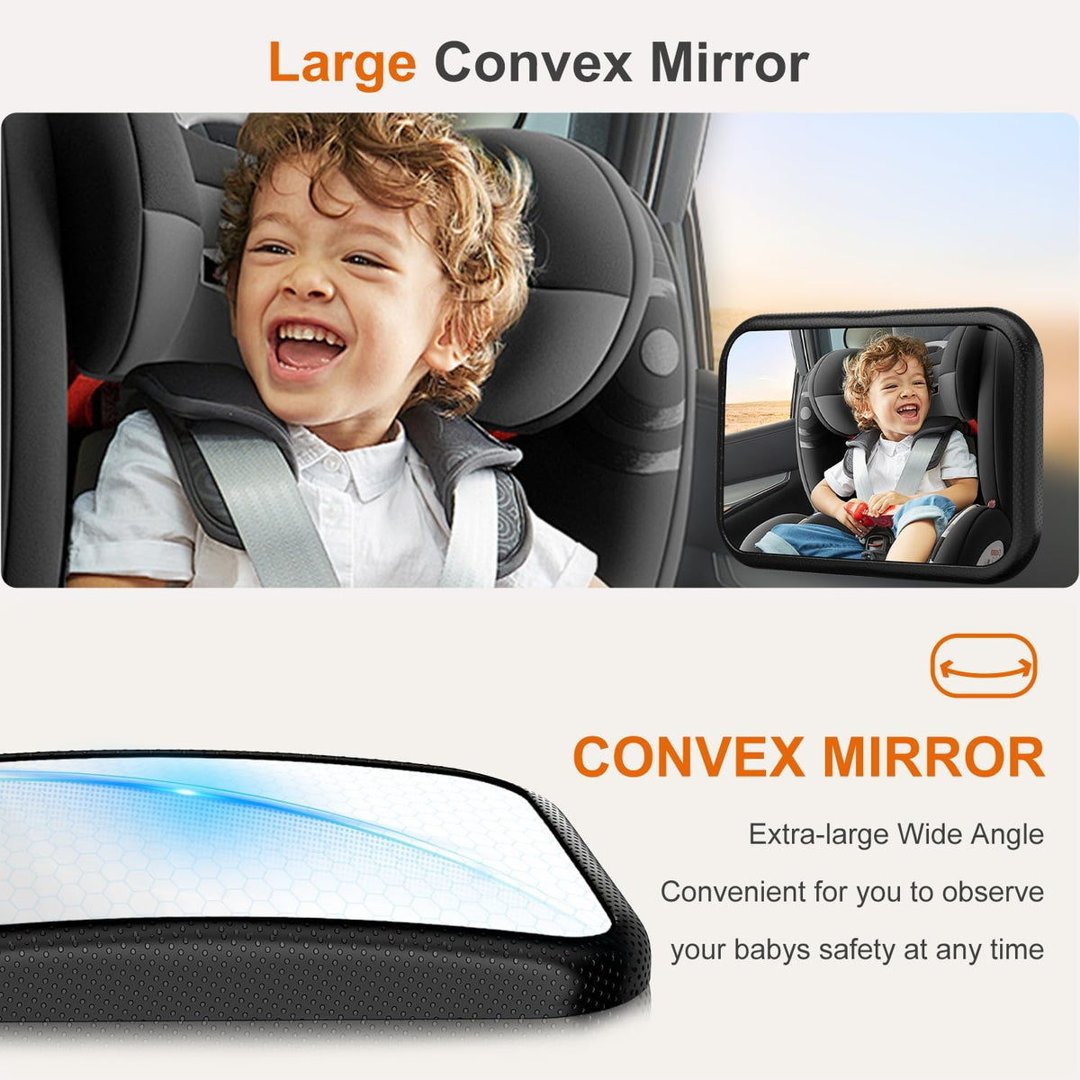 Baby Car Mirror, Rear Facing Car Seat Mirror for Infant Newborn with Hook Clip Design, Non-Shaking Wide Crystal View Shatterproof Crash Tested Adjustable
