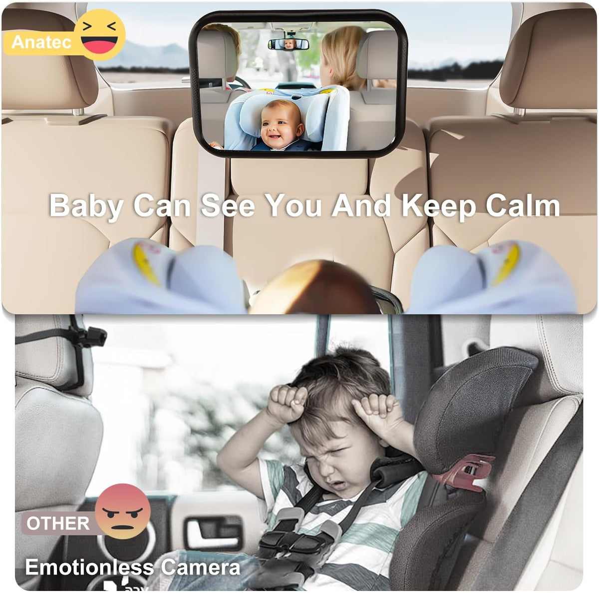 Baby Car Mirror, Rear Facing Car Seat Mirror for Infant Newborn with Hook Clip Design, Non-Shaking Wide Crystal View Shatterproof Crash Tested Adjustable