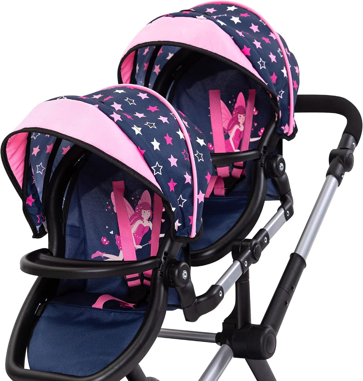 Bayer Xeo Twin Pram - Stars Navy & Pink Doll Stroller with Adjustable