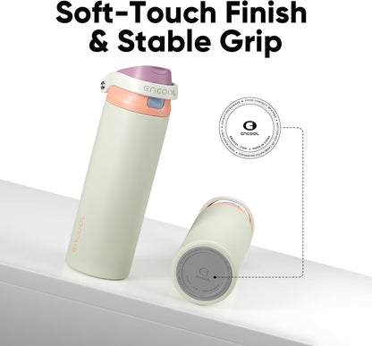 Leakproof Insulated Water Bottle with Straw Dual-Sip Water Bottle Bag-Safe Design for Work, Commute & Gym – Keeps Drinks Cold All Day, 24 oz, Clay Grey - Colors B