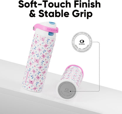 Leakproof Insulated Water Bottle with Straw Dual-Sip Water Bottle Bag-Safe Design for Work, Commute & Gym – Keeps Drinks Cold All Day, 24 oz, Clay Grey - Colors B