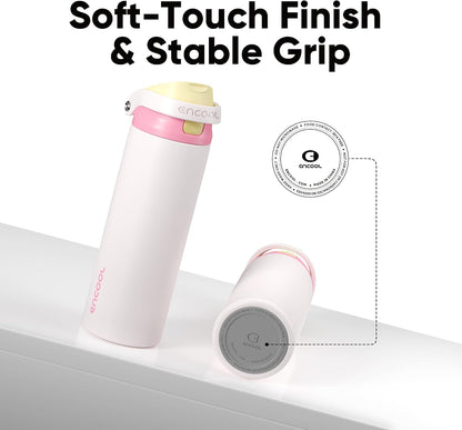 Leakproof Insulated Water Bottle with Straw Dual-Sip Water Bottle Bag-Safe Design for Work, Commute & Gym – Keeps Drinks Cold All Day, 24 oz, Clay Grey - Colors B