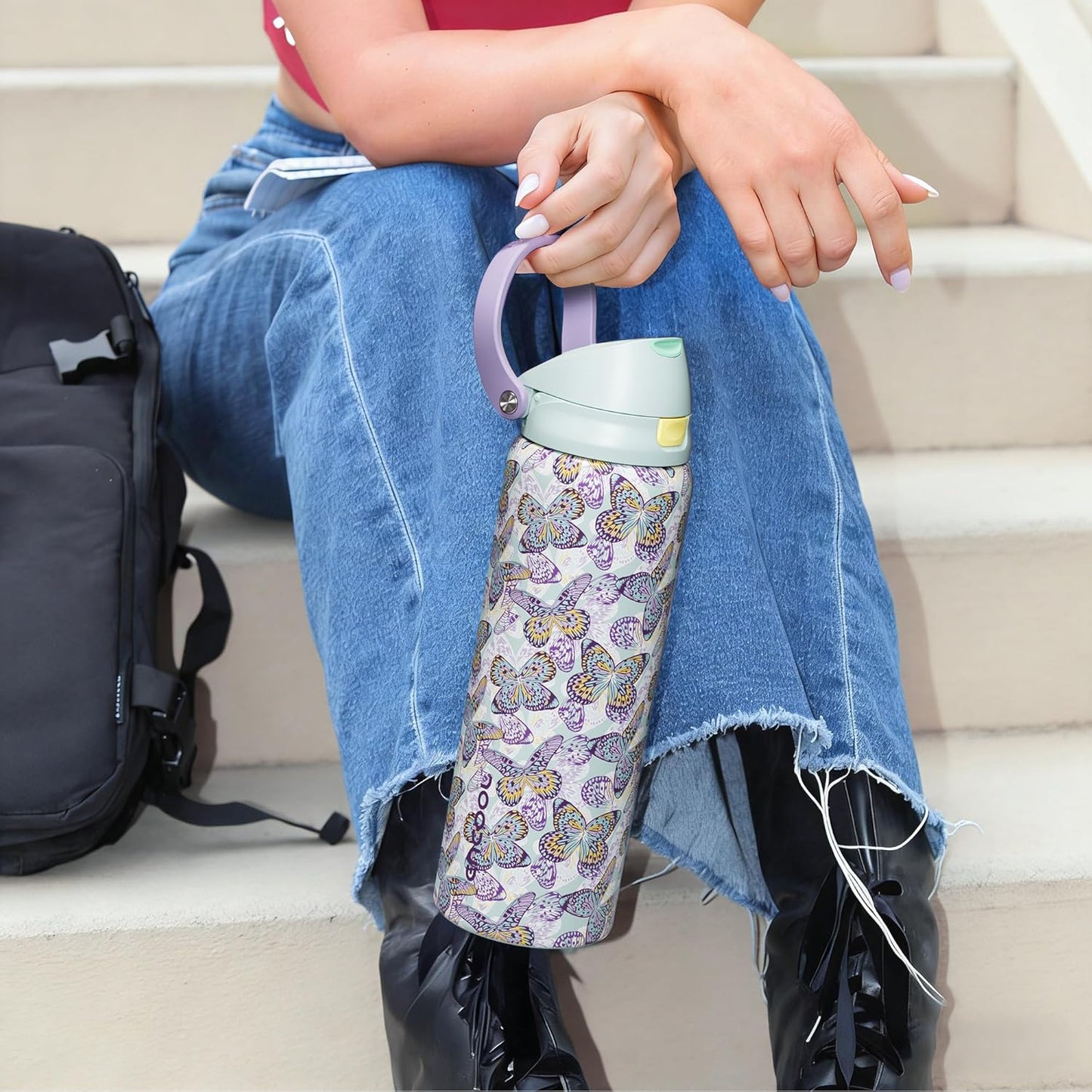 Leakproof Insulated Water Bottle with Straw Dual-Sip Water Bottle Bag-Safe Design for Work, Commute & Gym – Keeps Drinks Cold All Day, 24 oz, Clay Grey - Colors B