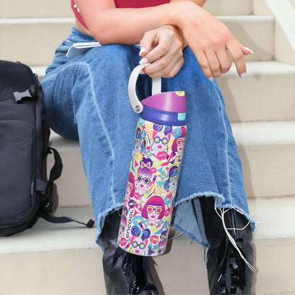 Leakproof Insulated Water Bottle with Straw Dual-Sip Water Bottle Bag-Safe Design for Work, Commute & Gym – Keeps Drinks Cold All Day, 24 oz, Clay Grey - Colors B