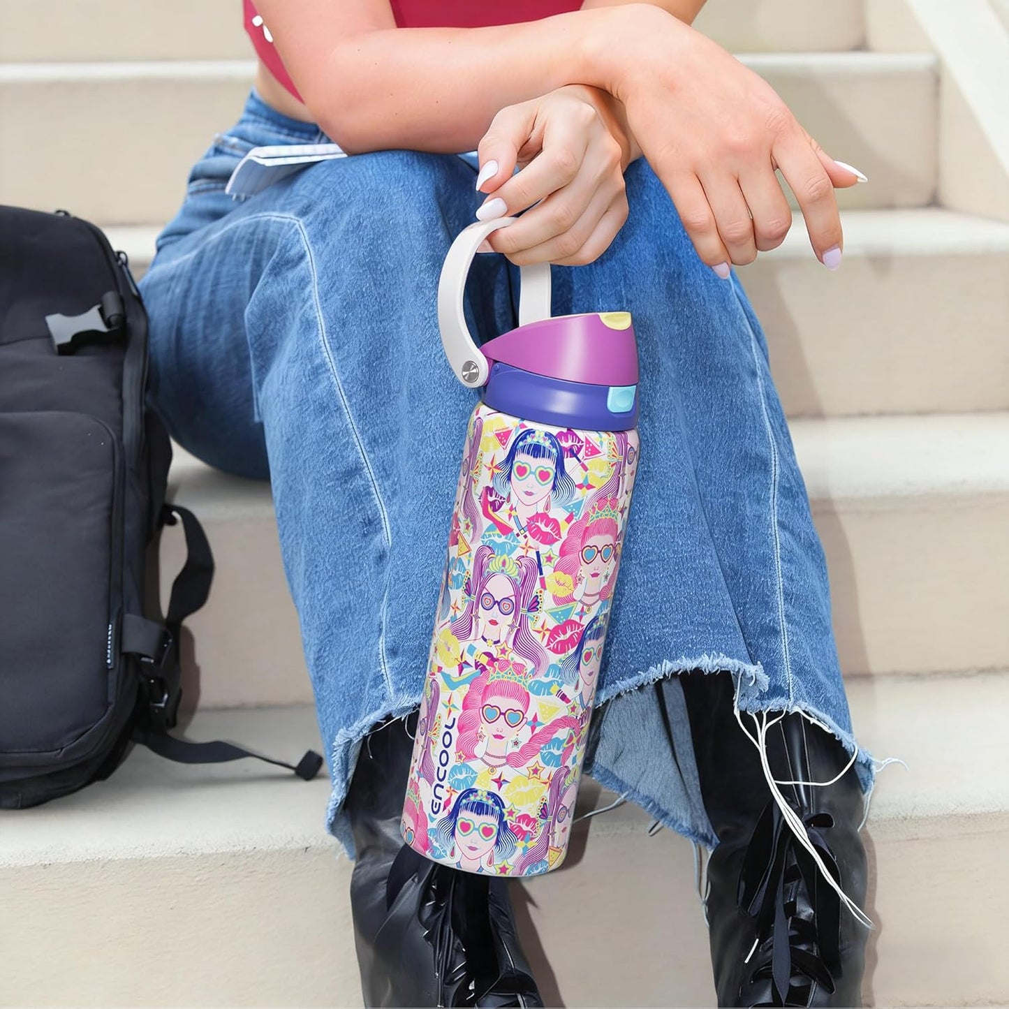 Leakproof Insulated Water Bottle with Straw Dual-Sip Water Bottle Bag-Safe Design for Work, Commute & Gym – Keeps Drinks Cold All Day, 24 oz, Clay Grey - Colors B