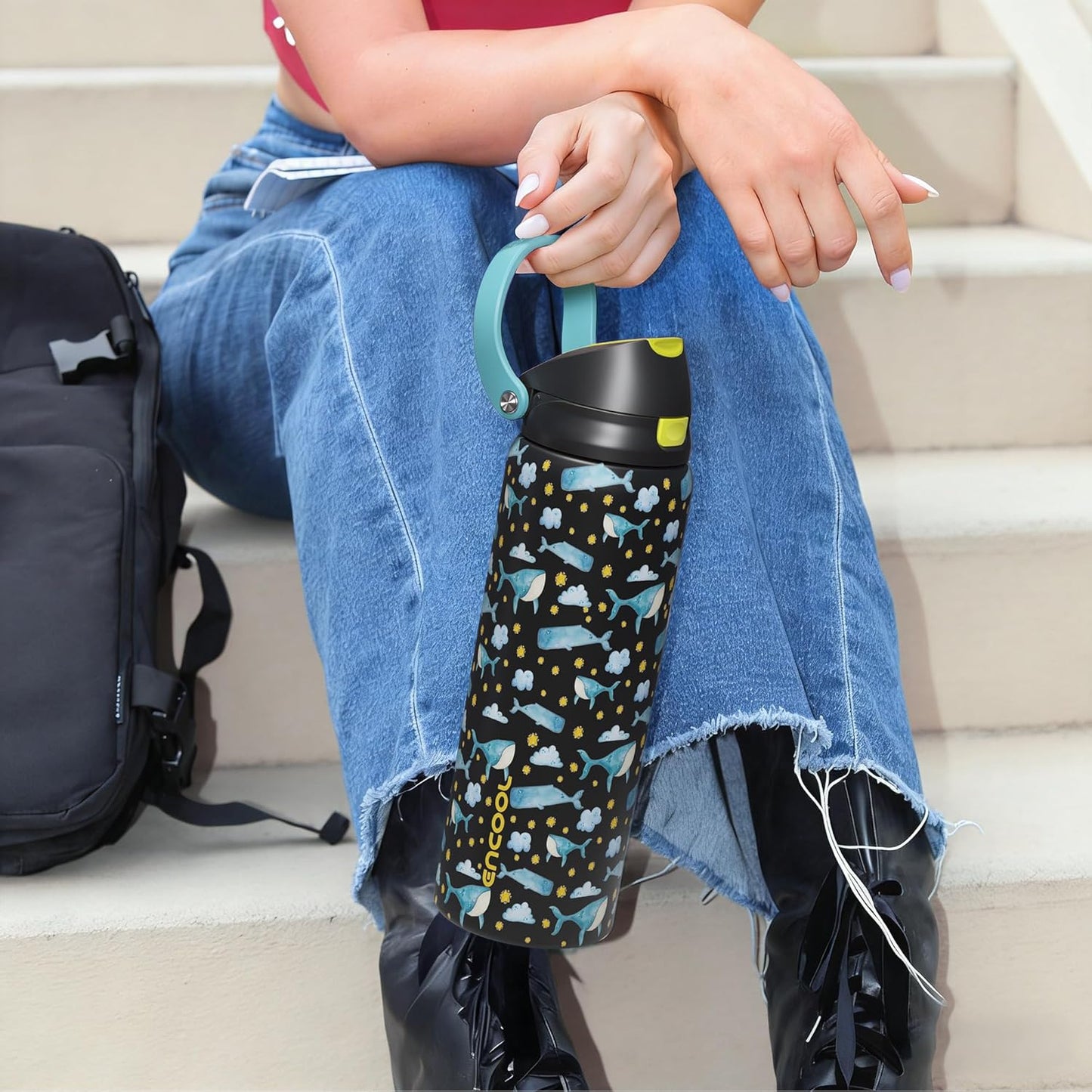 Leakproof Insulated Water Bottle with Straw Dual-Sip Water Bottle Bag-Safe Design for Work, Commute & Gym – Keeps Drinks Cold All Day, 24 oz, Clay Grey - Colors B