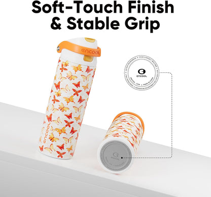 Leakproof Insulated Water Bottle with Straw Dual-Sip Water Bottle Bag-Safe Design for Work, Commute & Gym – Keeps Drinks Cold All Day, 24 oz, Clay Grey - Colors B