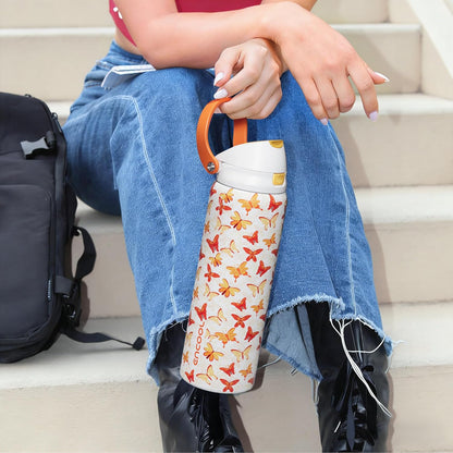 Leakproof Insulated Water Bottle with Straw Dual-Sip Water Bottle Bag-Safe Design for Work, Commute & Gym – Keeps Drinks Cold All Day, 24 oz, Clay Grey - Colors B