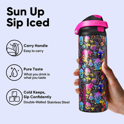 Leakproof Insulated Water Bottle with Straw Dual-Sip Water Bottle Bag-Safe Design for Work, Commute & Gym – Keeps Drinks Cold All Day, 24 oz, Clay Grey - Colors B