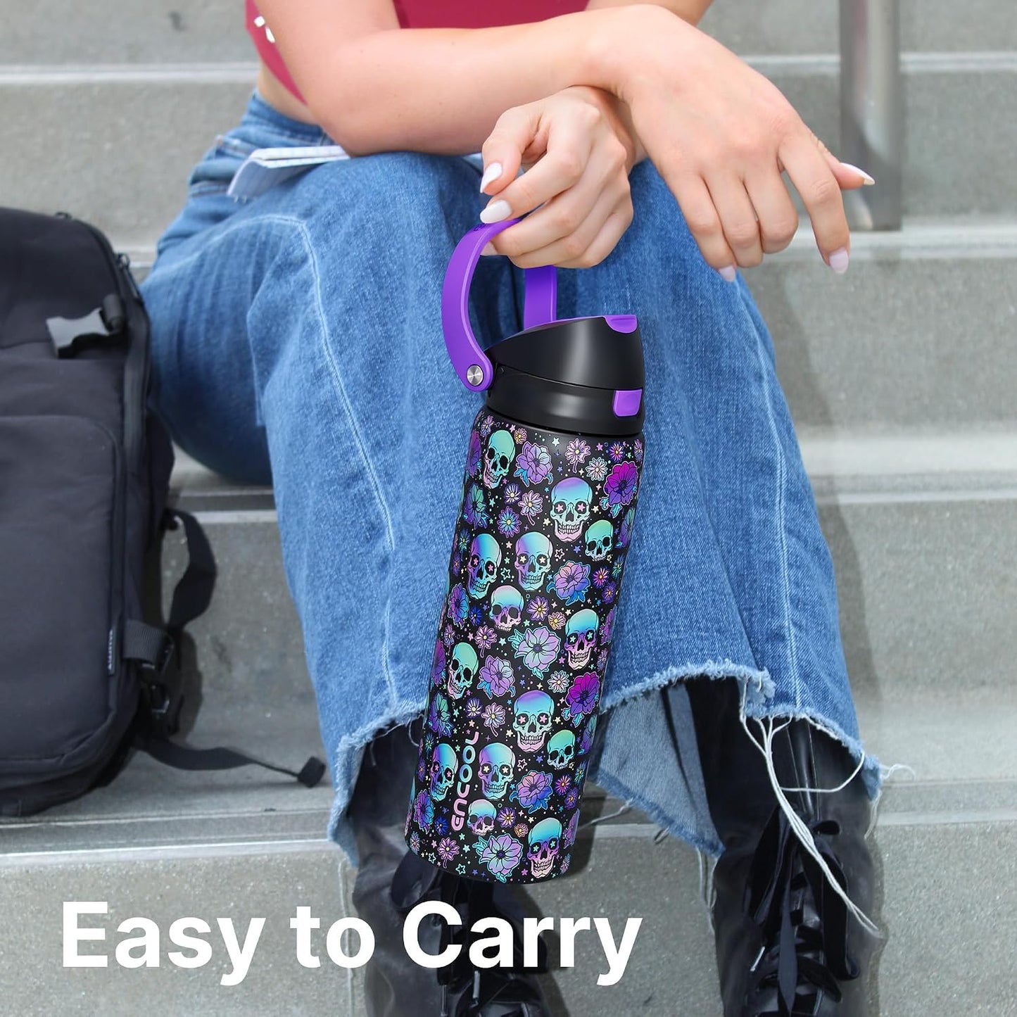 Leakproof Insulated Water Bottle with Straw Dual-Sip Water Bottle Bag-Safe Design for Work, Commute & Gym – Keeps Drinks Cold All Day, 24 oz, Clay Grey - Colors B